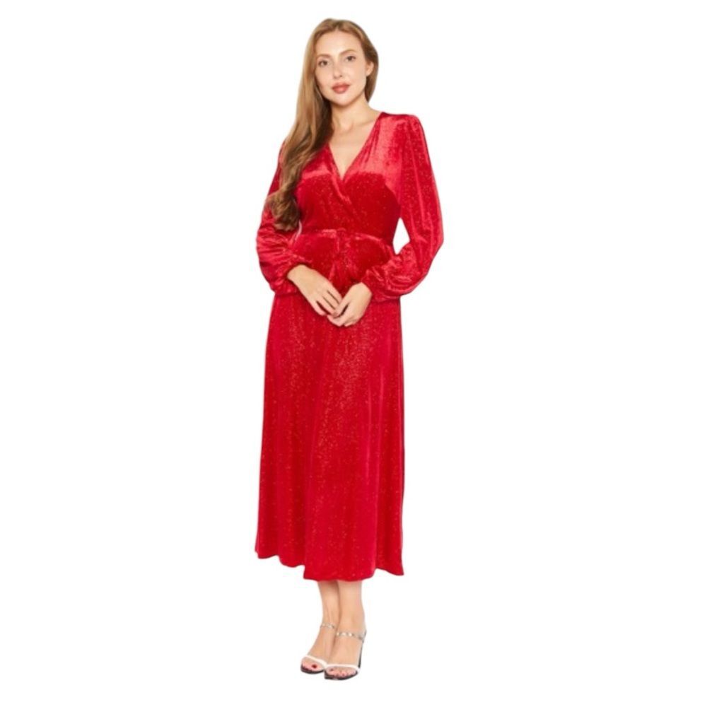 Anne Klein Red Sparkle Midi Dress Size Small